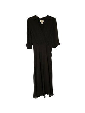 Talbots Polka Dot Tie Waist Silk Chiffon Midi Wrap Dress Black Women's Size 6